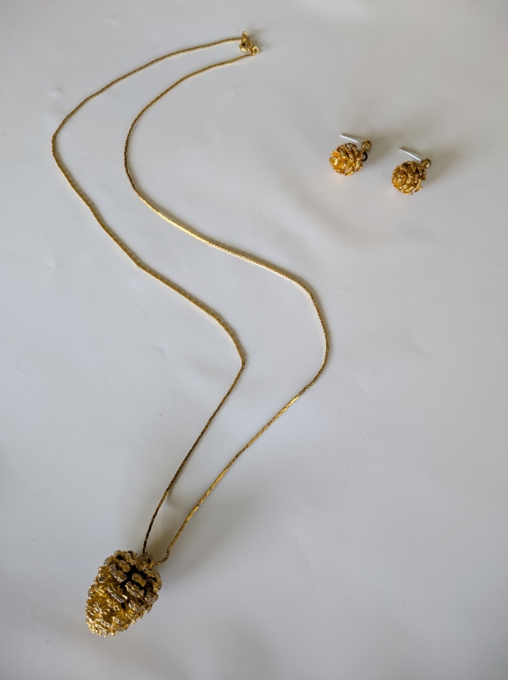 Gold Pinecone Pendant Necklace and Earrings Set - Picture 6 of 13